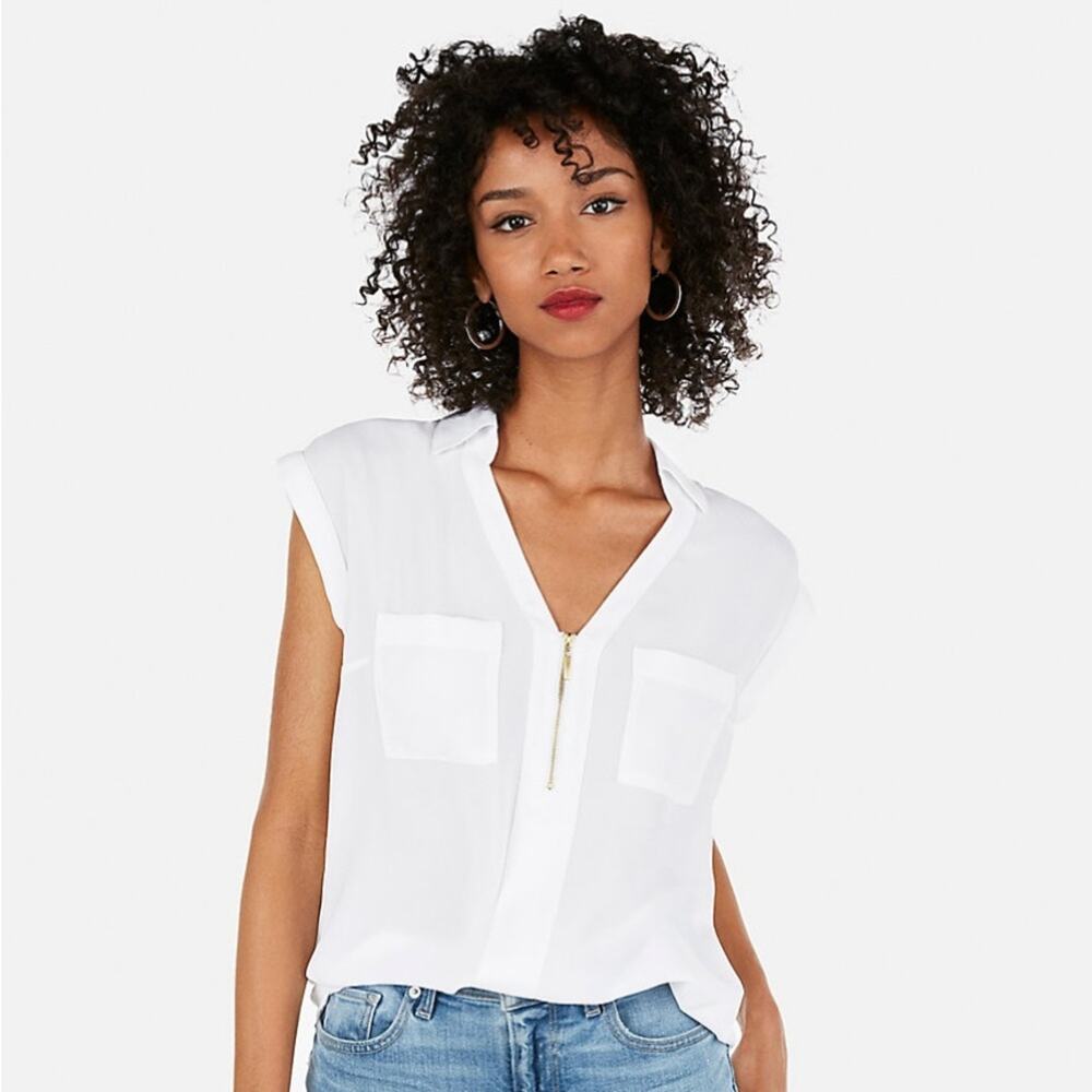 Express White Zip Front Chelsea Popover Blouse Size Small
